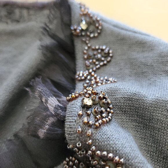 Roberta Scarpa Wool Silk Blend Lace Trim Beaded Knit Cardigan Sweater Size 12 - Picture 11 of 16